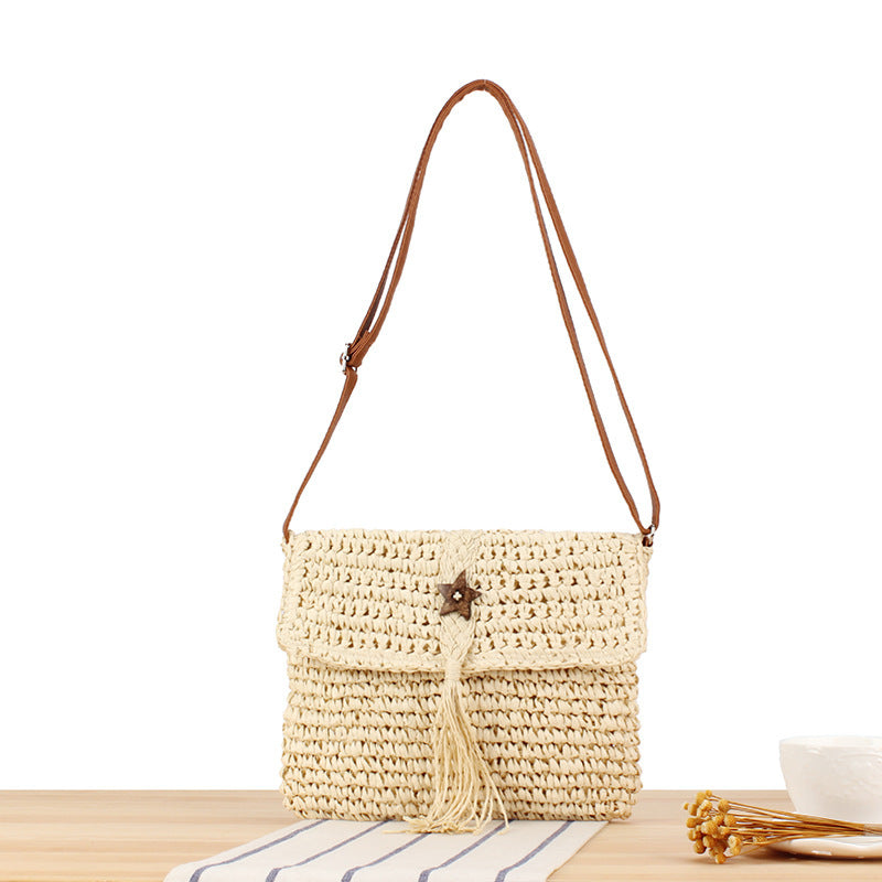 Handmade macrame shoulder bag with tassels and leather accents Stornfield