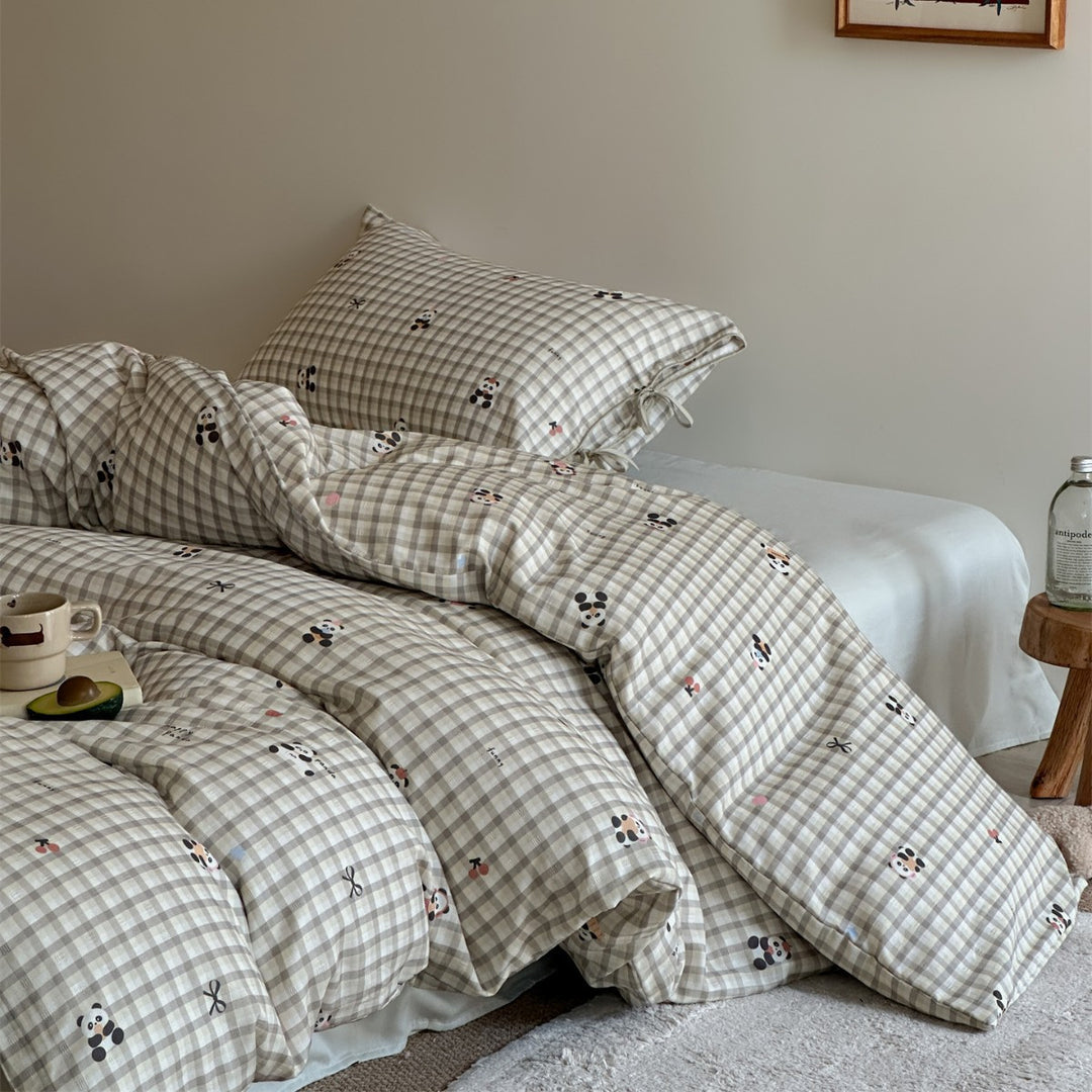 Illustrated Cotton-Sateen Duvet Cover Set with Ribbon-Tie Pillowcase