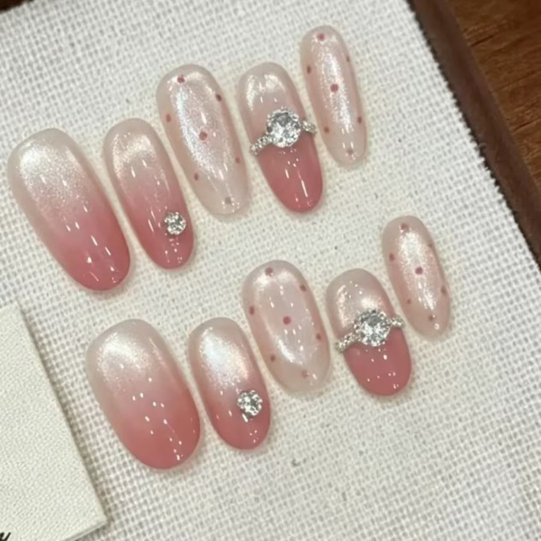 Elegant Press-On Nail Extensions with Rhinestone Accents