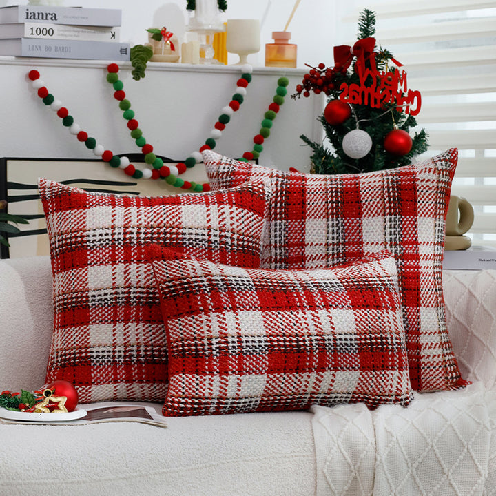 Square checked woven cushion cover in tweed look for sofa & festive decor Stornfield
