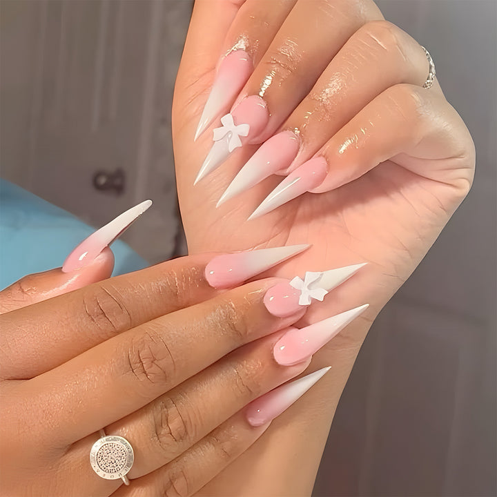 Premium Stiletto Press-On Nails with Unique Bow Decoration Stornfield