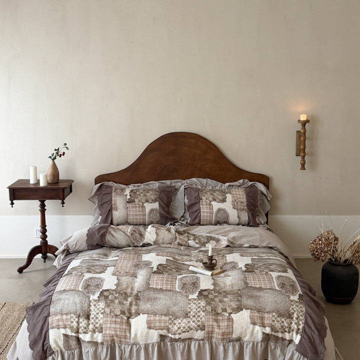 Vintage Cottage Linen-Blend Ruffled Eyelet Lace Duvet Cover Set