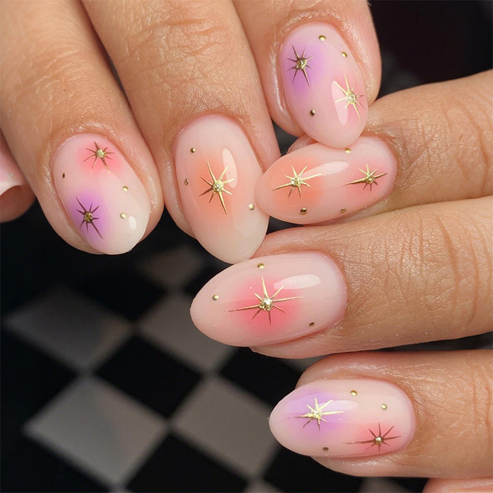 Artistic Press-On Nail Set with Vibrant Star Designs Stornfield