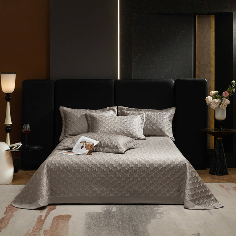 Quilted Jacquard Satin-Feel Bedspread Set with Matching Pillow Shams