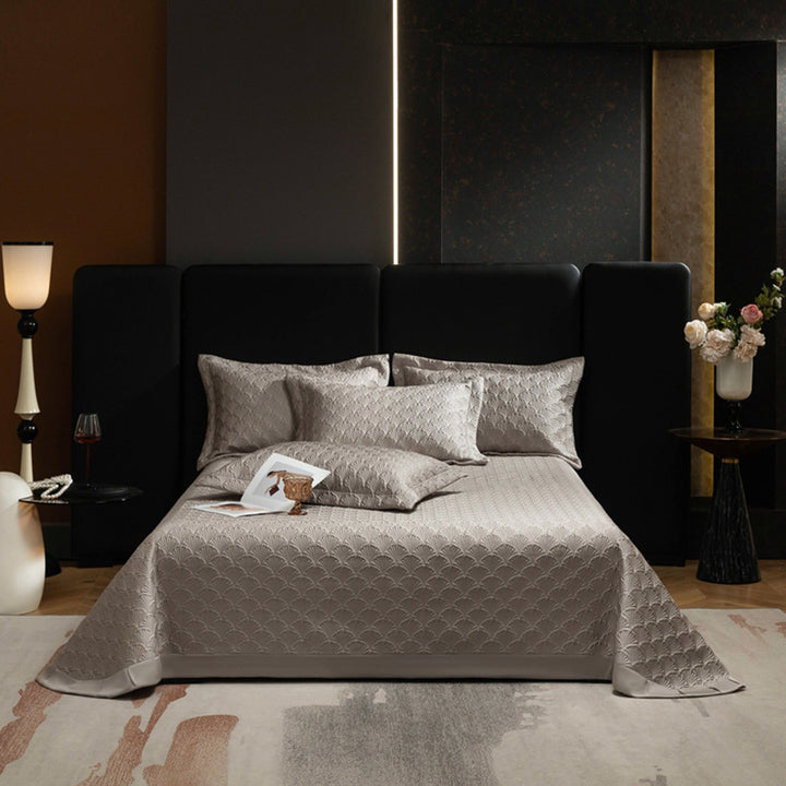 Quilted Jacquard Satin-Feel Bedspread Set with Matching Pillow Shams