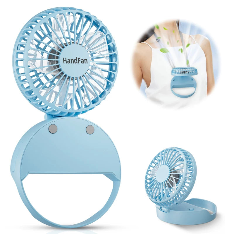 Unisex One Size Compact Foldable Rechargeable USB Personal Fan with Adjustable Tilt Head and Lanyard Stornfield