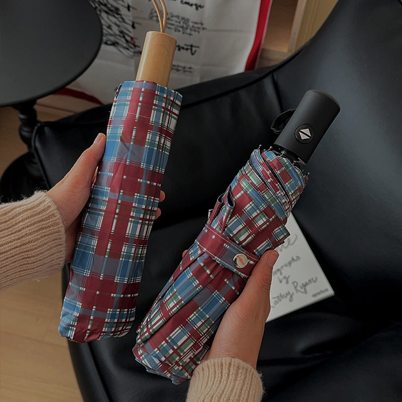Women's Folding Umbrella in Modern Check Pattern Stornfield