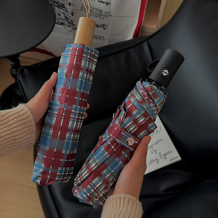 Women's Folding Umbrella in Modern Check Pattern Stornfield