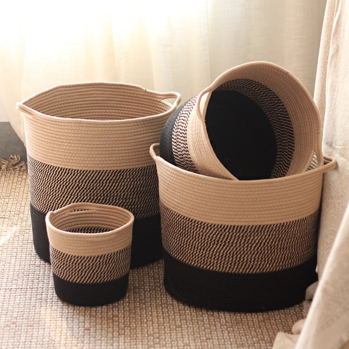 Modern storage basket with gray knit pattern Stornfield