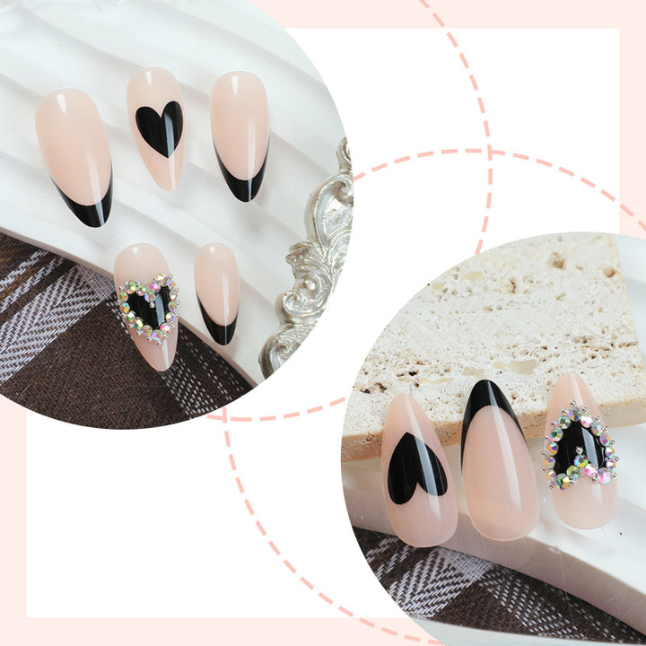 Artistic Press-On Nail Set with Heart and Gem Details Stornfield