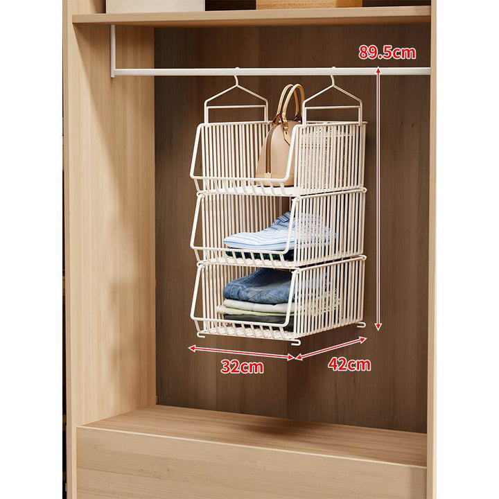 Over-Rod Double Tier Hanging Closet Wire Basket Organizer with Removable Baskets