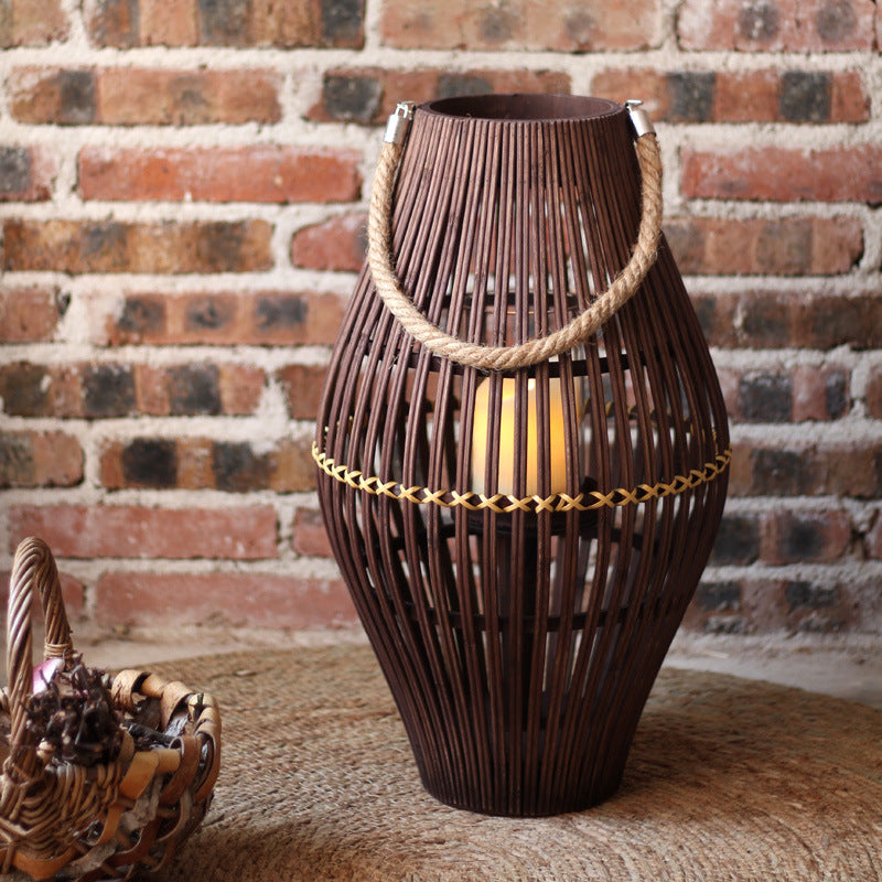 Stylish lantern made of rattan with wooden frame Stornfield