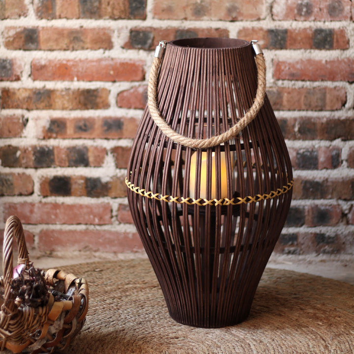Stylish lantern made of rattan with wooden frame Stornfield