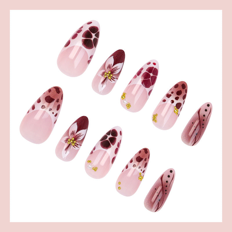 Acrylic nail set with floral and modern decorations Stornfield