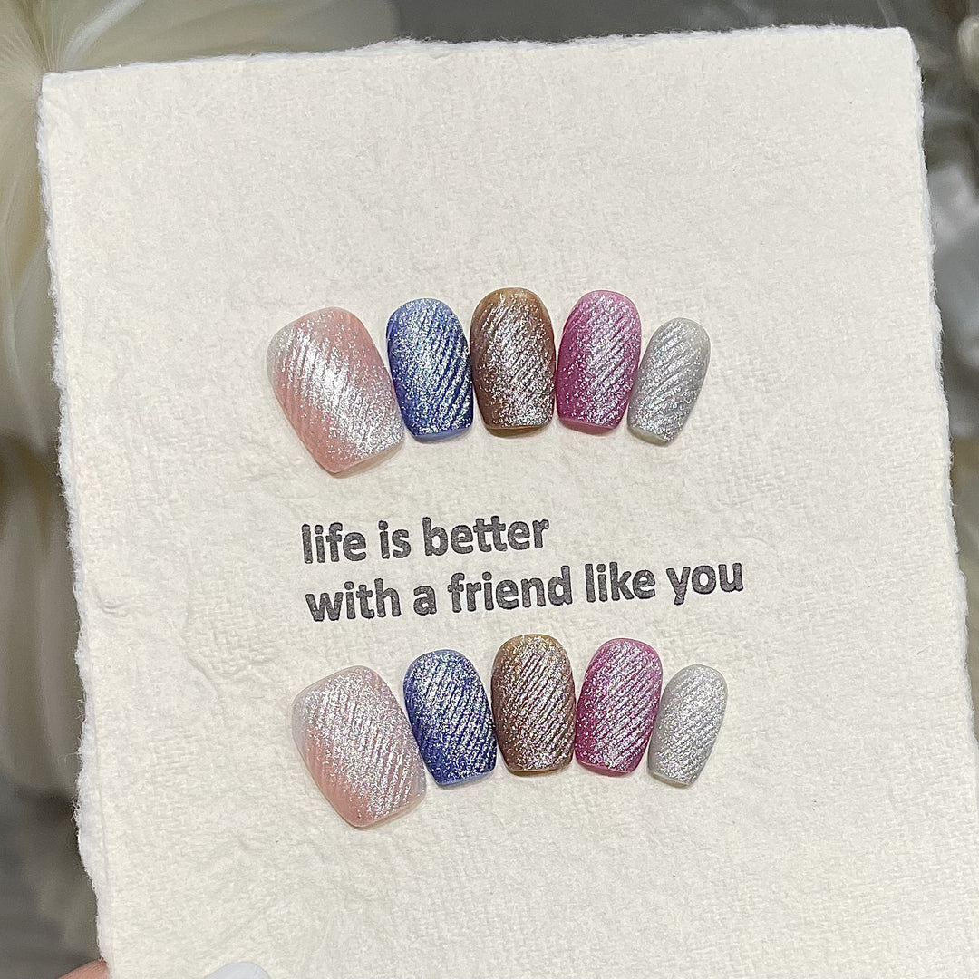 Decorative Press-On Nail Set with Textured Glitter Finish