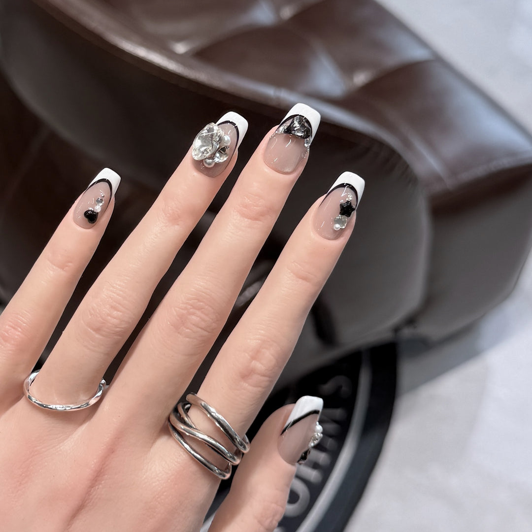 Decorative Press-On Nails with Elegant Gemstone Accents Stornfield