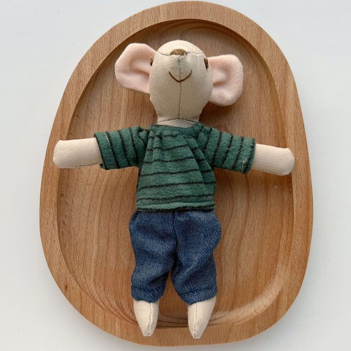 Handcrafted Organic Cotton Bunny Doll with Linen Jacket and Plaid Shorts