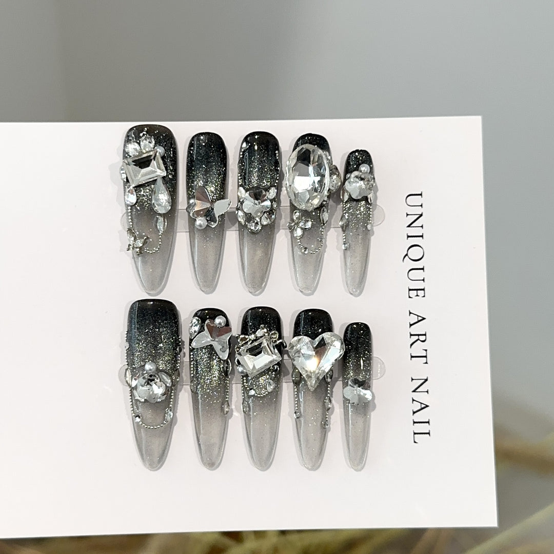 Glamorous Stiletto Press-On Nail Design Set with Crystal Accents