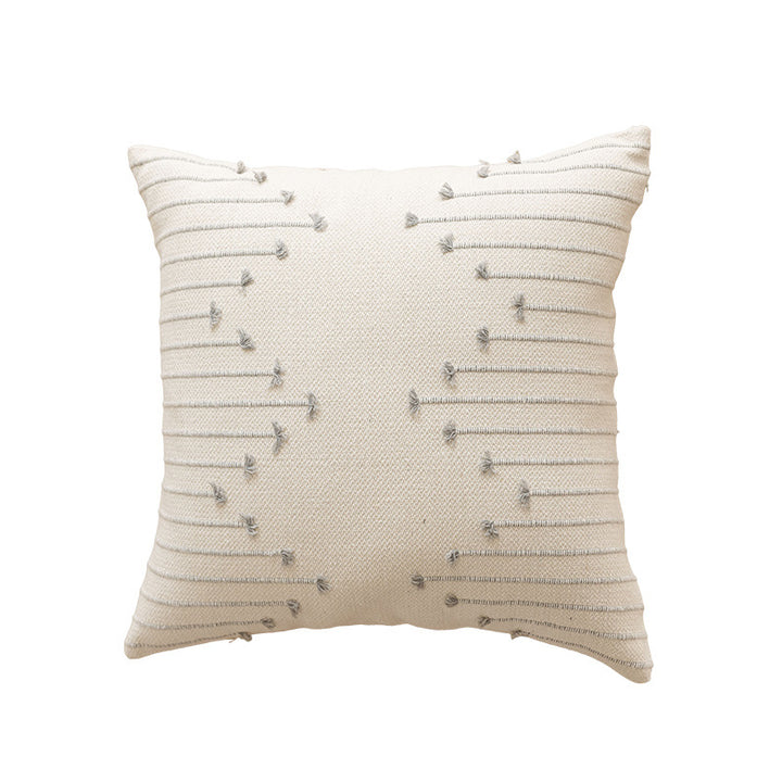 Handwoven Cotton Square Throw Pillow Cover with Tufted Linear Embroidery and Hidden Zipper