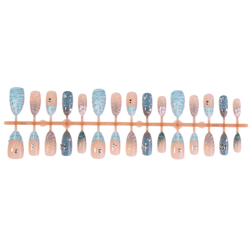 Artistic Press-On Nail Set with Decorative Elements Stornfield