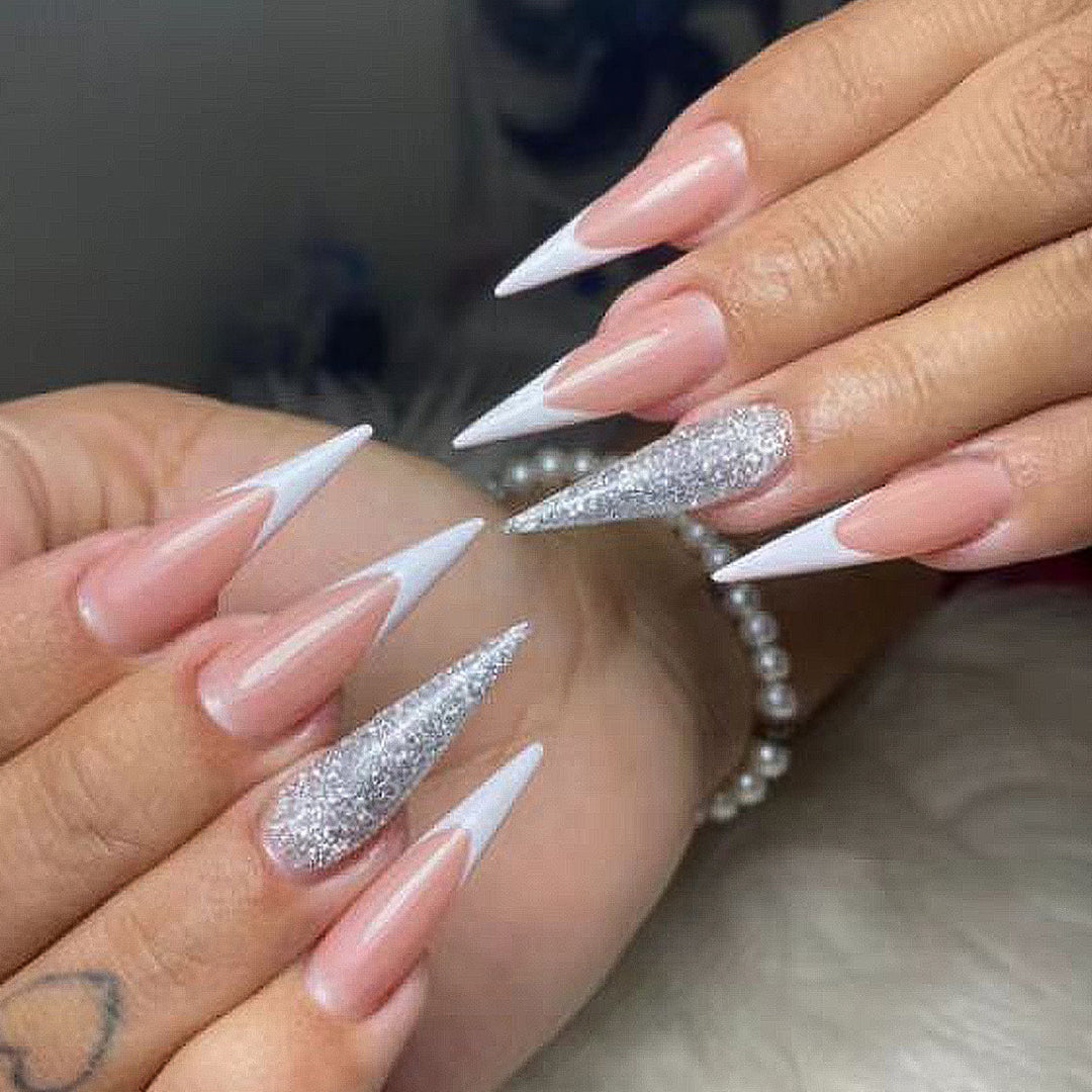 Glamorous Stiletto Nail Extensions with Glitter