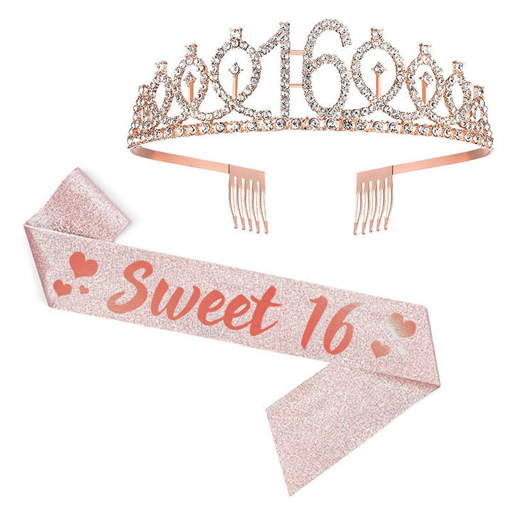 Girl Glittering Birthday Crown and Sash Set Stornfield