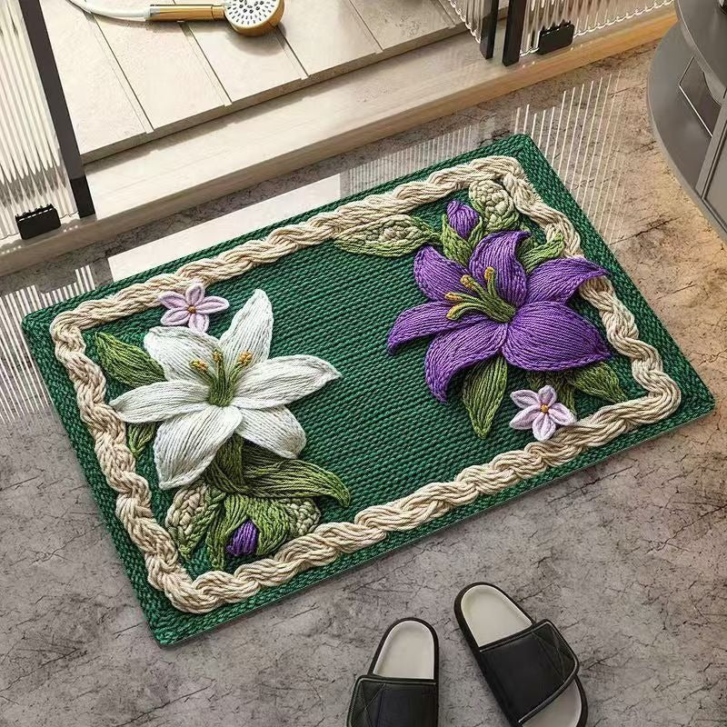 Textured Floral Design Area Mat