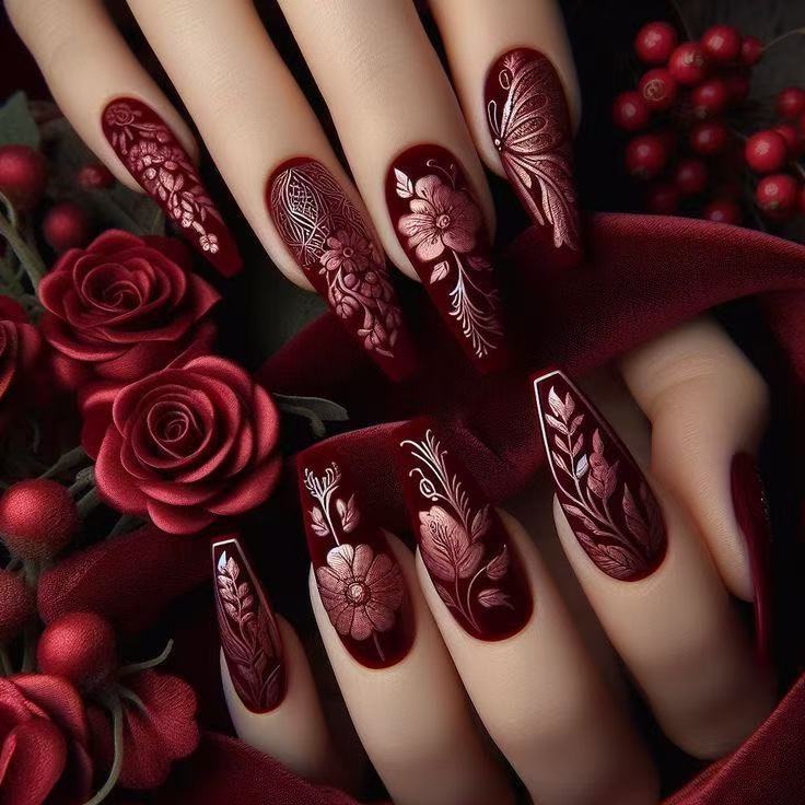 Artificial Nail Set with Floral Designs Stornfield