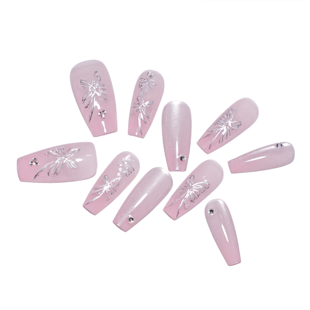 Artistic press-on nails with butterfly design Stornfield
