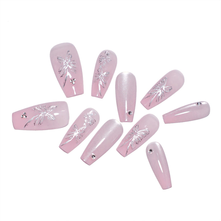 Artistic press-on nails with butterfly design Stornfield