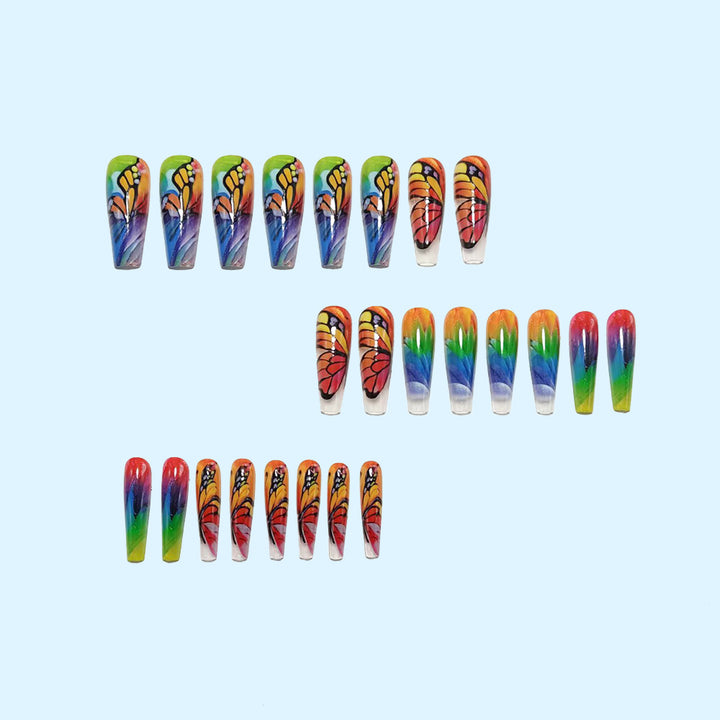 Artificial nails with colorful butterfly design and holographic accents Stornfield