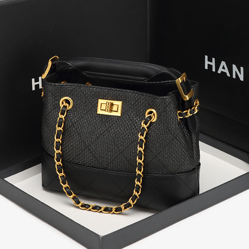Stylish Chain-Trimmed Bucket Handbag