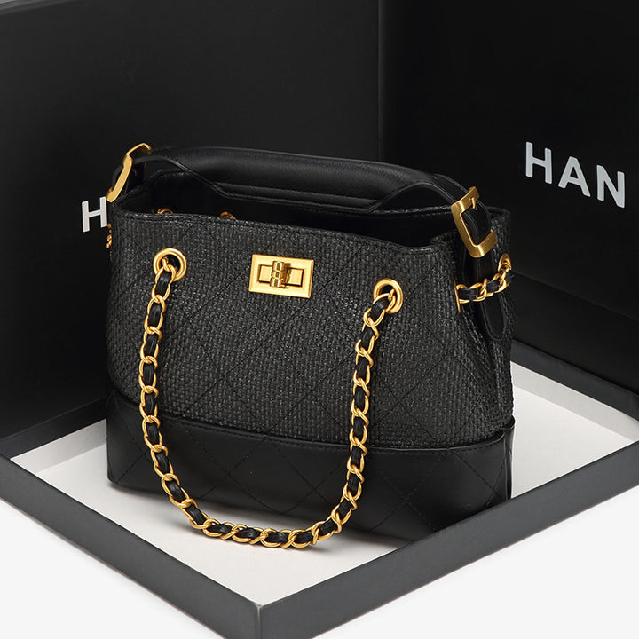 Stylish Chain-Trimmed Bucket Handbag
