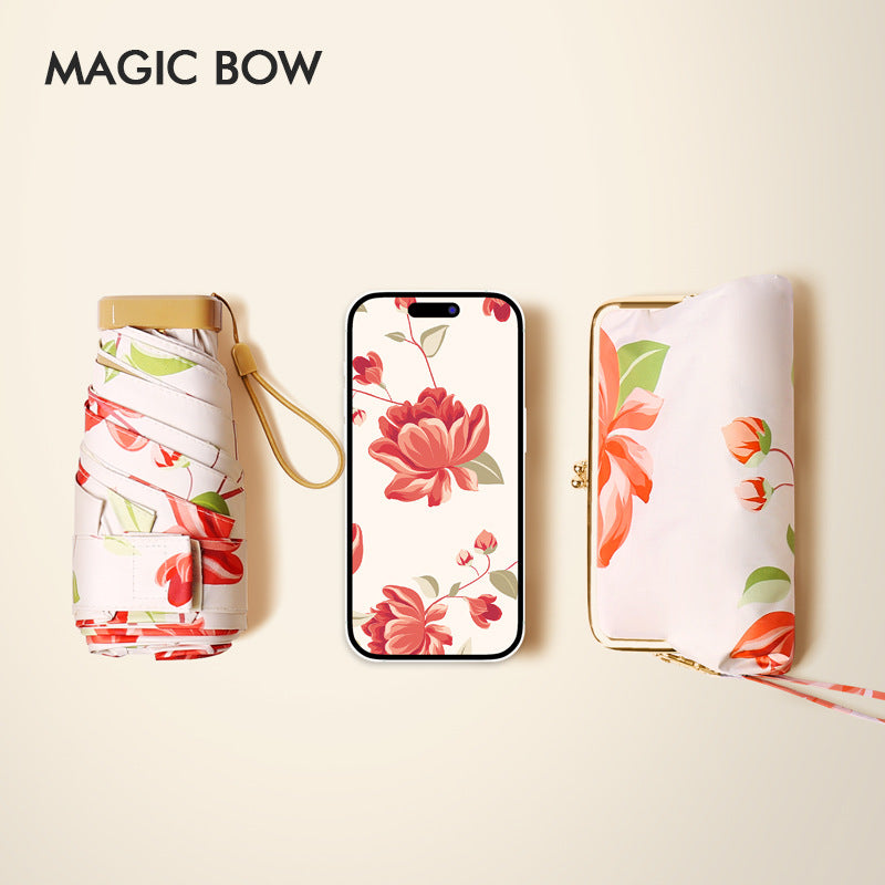 Ladies floral folding umbrella with innovative carrying bag Stornfield