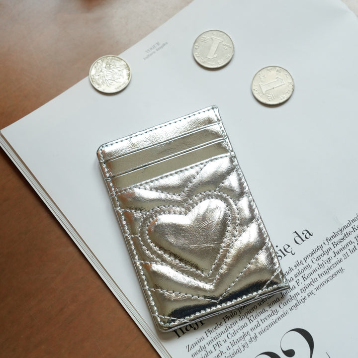 Metallic Heart-Embellished Card Holder