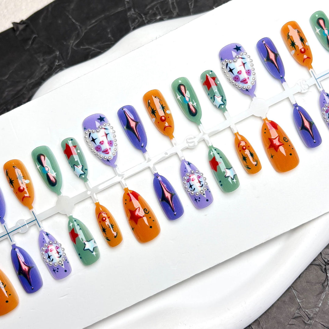 Artistic Press-On Nail Set with Unique Designs