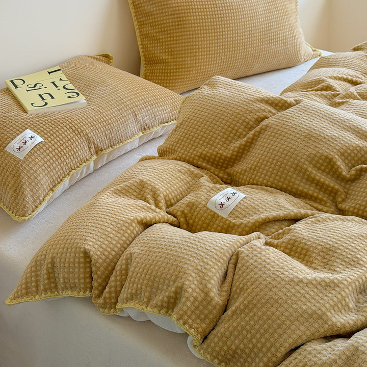 Plush Quilted Reversible Waffle-Texture Comforter Set with Pillow Shams