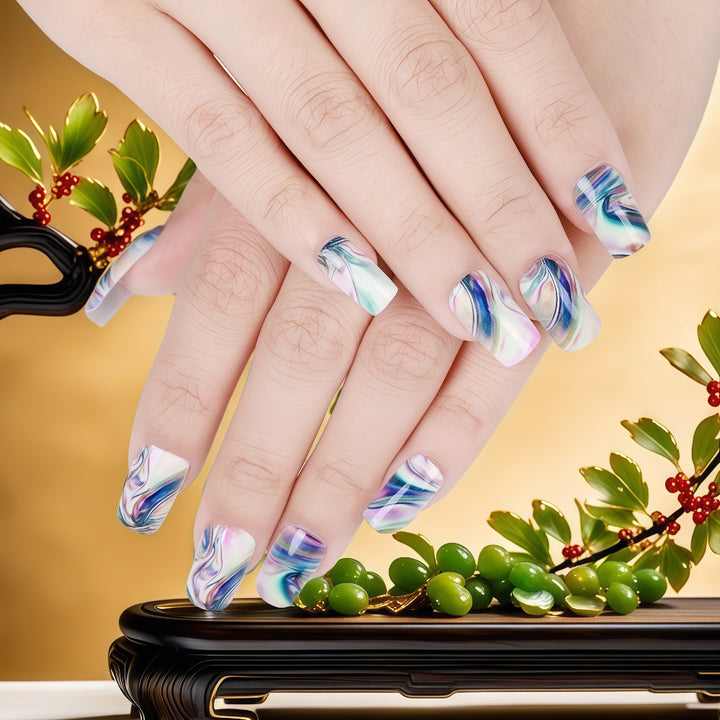 Artificial nail set in modern marble design Stornfield