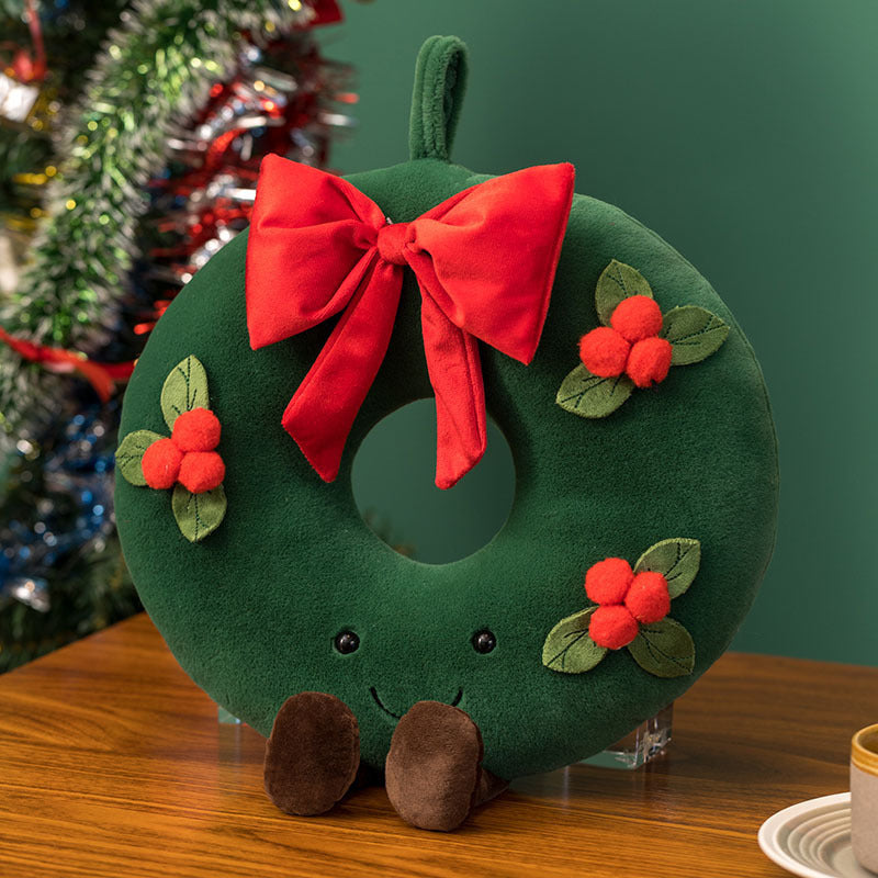 Plush Decorative Star-Shaped Pillow with Embroidered Face and Pom Pom Top