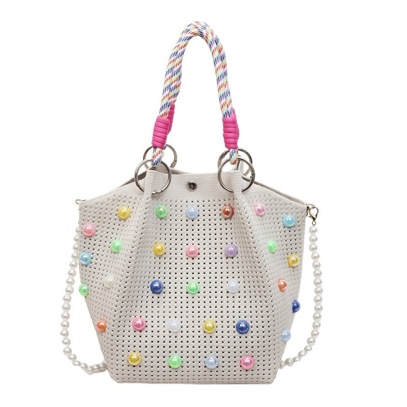 Playful Decorative Pearl-Embellished Tote
