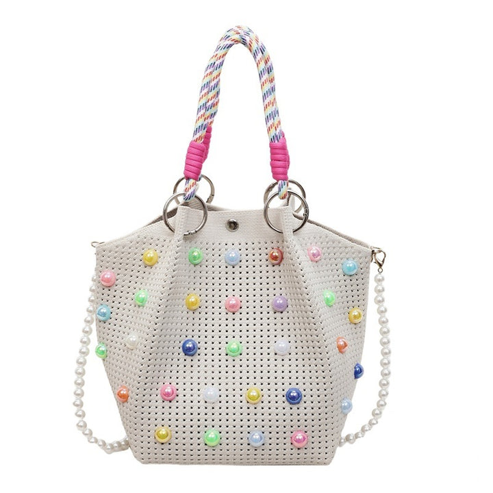 Playful Decorative Pearl-Embellished Tote