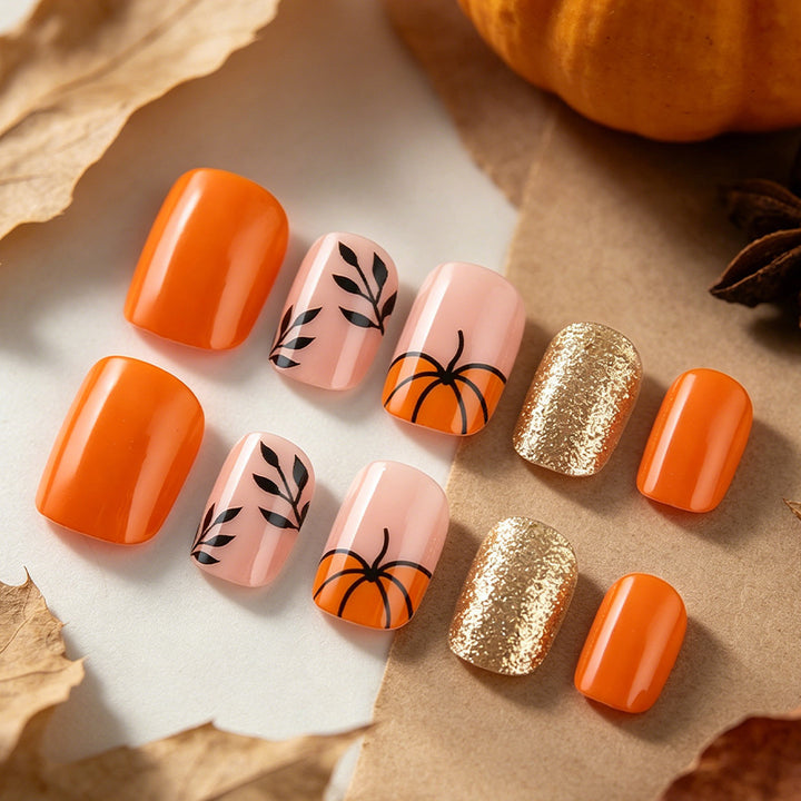 Decorative Press-On Nail Art Set with Pumpkin Design Stornfield