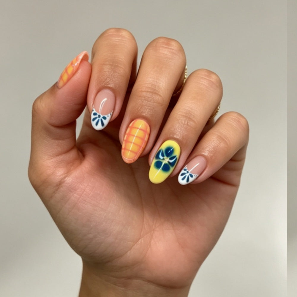 Artificial nails with colorful floral accents Stornfield