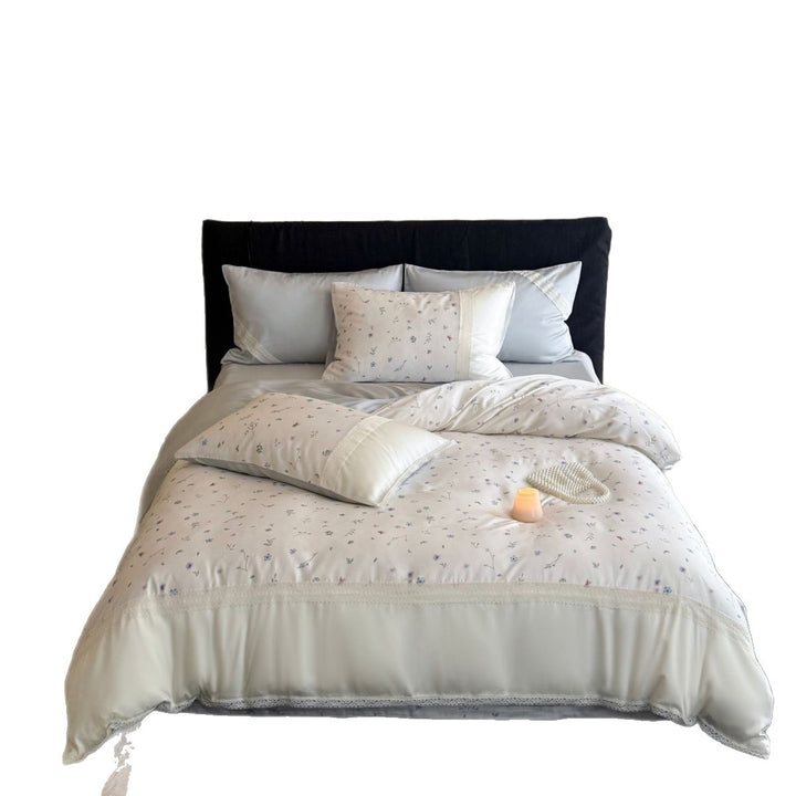 Finest cotton satin bedding set with delicate floral embroidery and lace border Stornfield