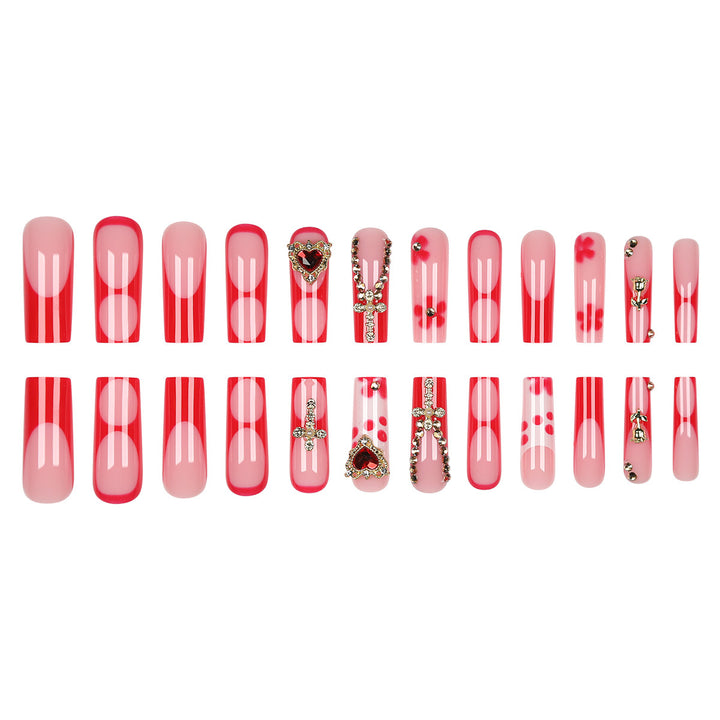 Glamorous Stiletto Press-On Nails with Artistic Gold and Red Accents Stornfield