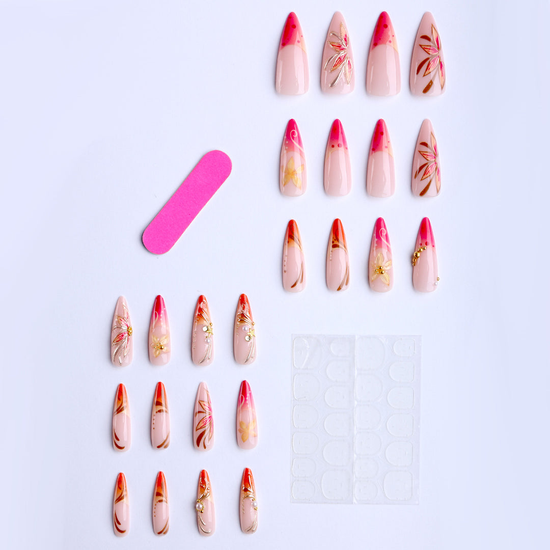 Elegant Artificial Nails with Floral Design Stornfield