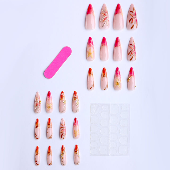 Elegant Artificial Nails with Floral Design Stornfield