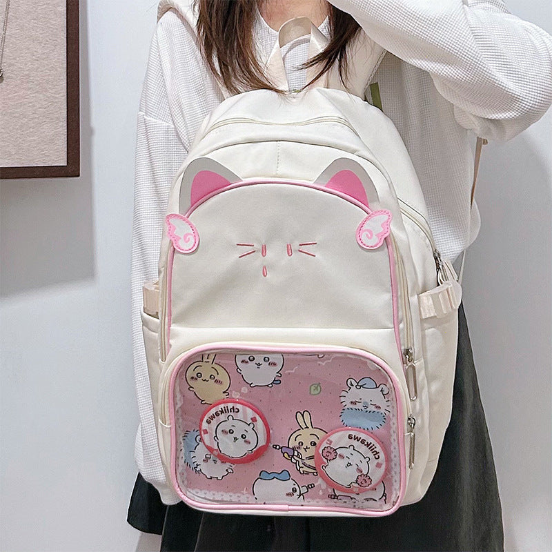 Playful Cat-Ear Graphic Backpack Stornfield