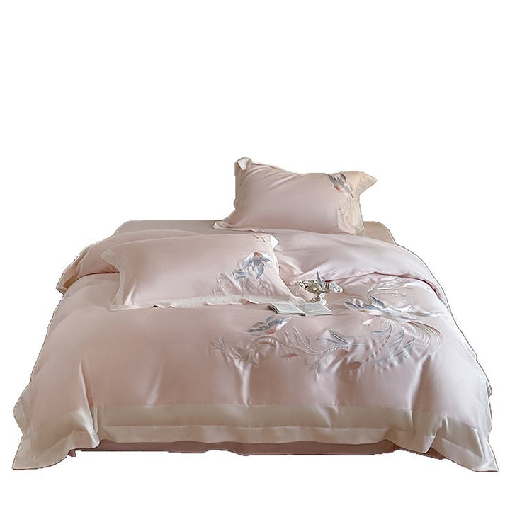 Embroidered Satin-Blend Floral Duvet Cover Set with Reversible Silky Back & Satin Border