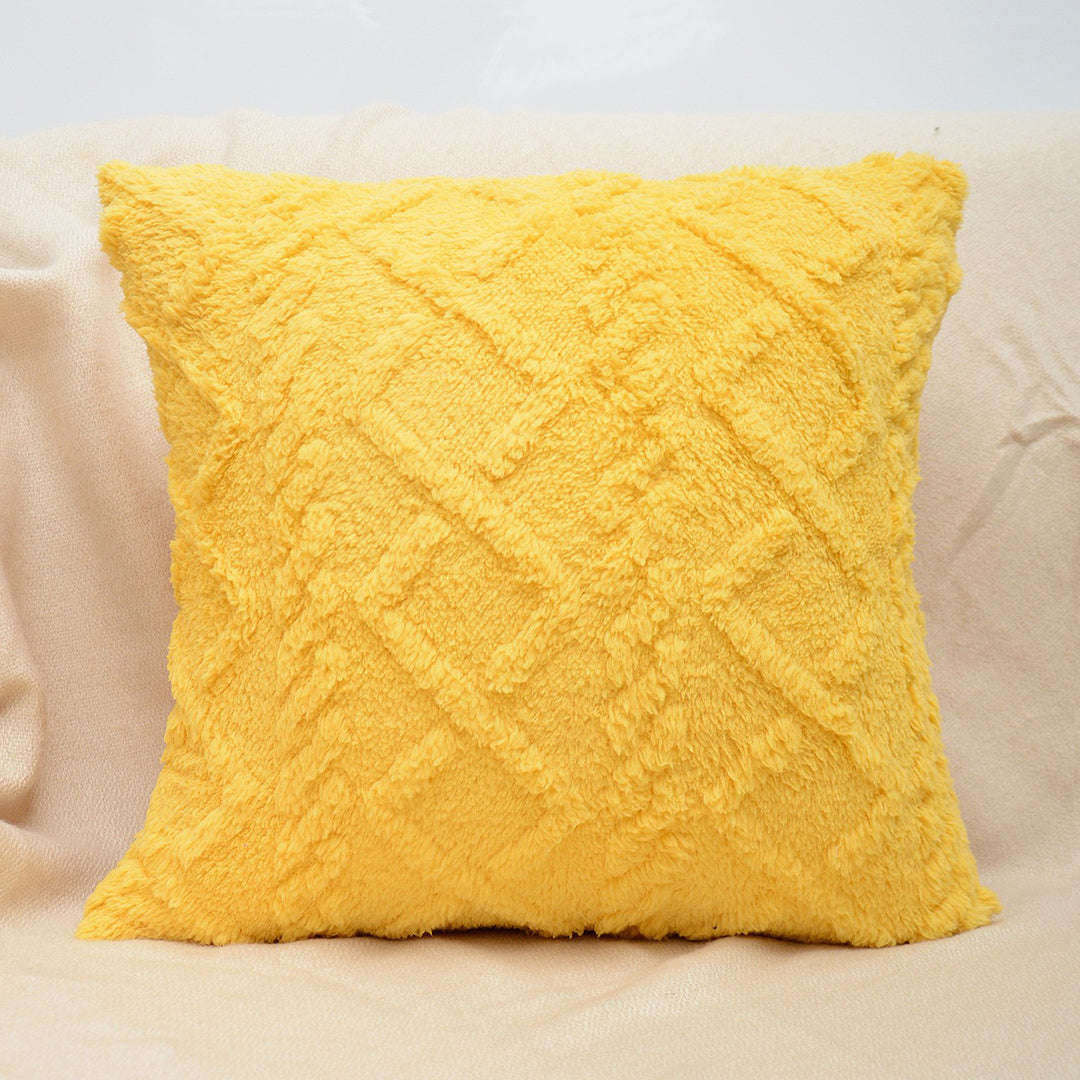 Plush Textured Sherpa Square Throw Pillow Cover with Geometric Tufting
